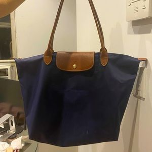 navy longchamp le pliage large shoulder tote